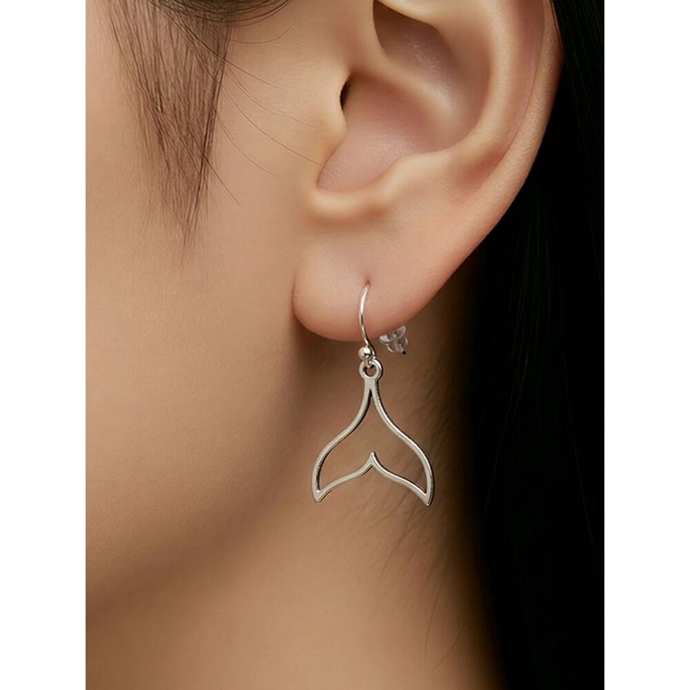 Silver Whale Tail Mermaid Tail Dangle Earrings NWT Nautical Ocean Jewelry Gift
